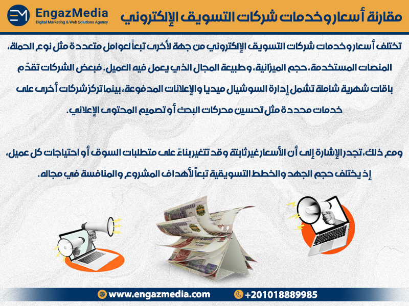 مقارنة أسعار وخدمات شركات التسويق الإلكتروني