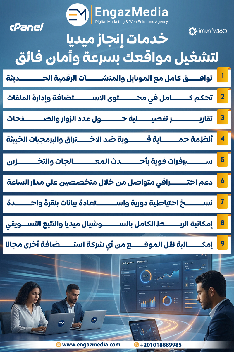 خدمات إنجاز ميديا لتشغيل مواقعك بسرعة وأمان فائق