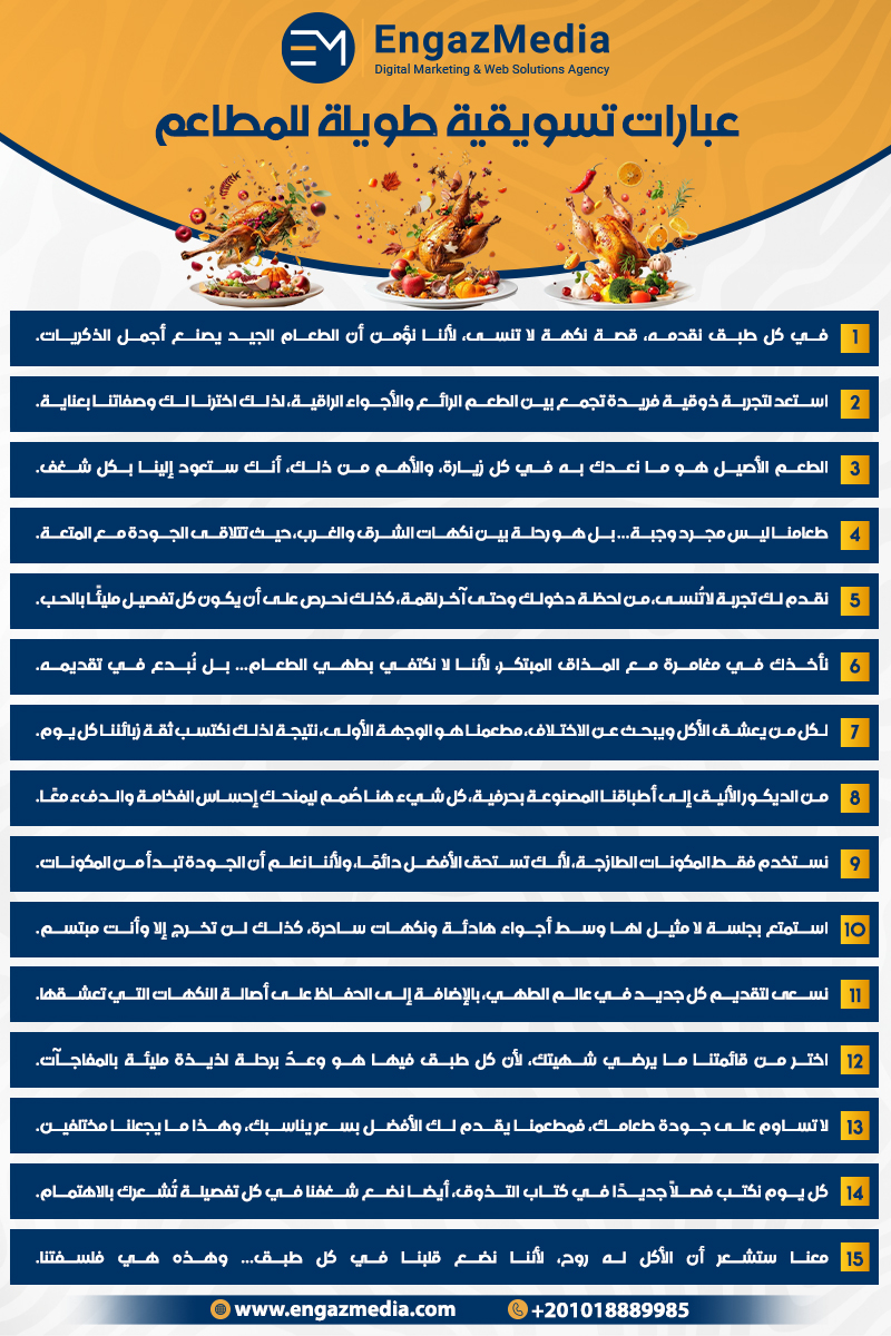 عبارات تسويقية طويلة للمطاعم
