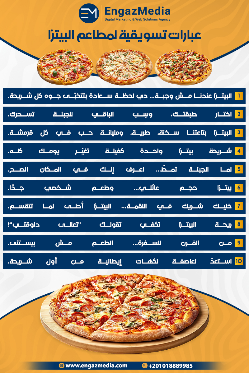 عبارات تسويقية لمطاعم البيتزا