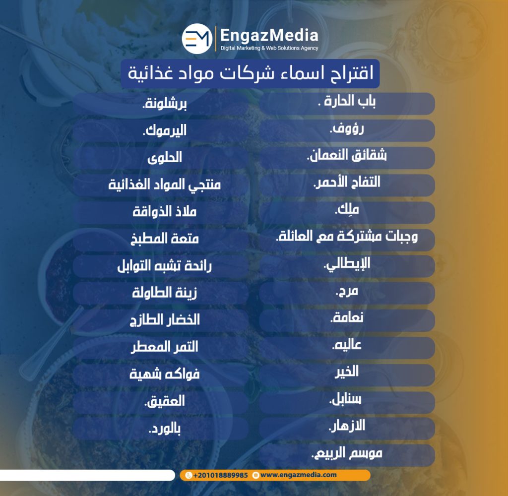 اقتراح اسماء شركات مواد غذائية تخاطب عاطفة العميل وتزيد مبيعاتك