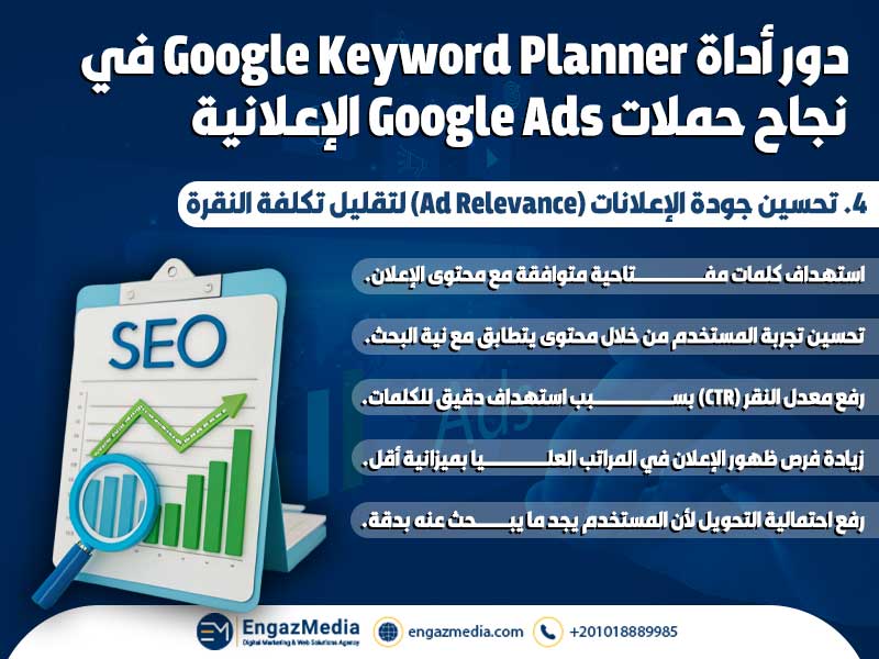 4. تحسين جودة الإعلانات (Ad Relevance) لتقليل تكلفة النقرة