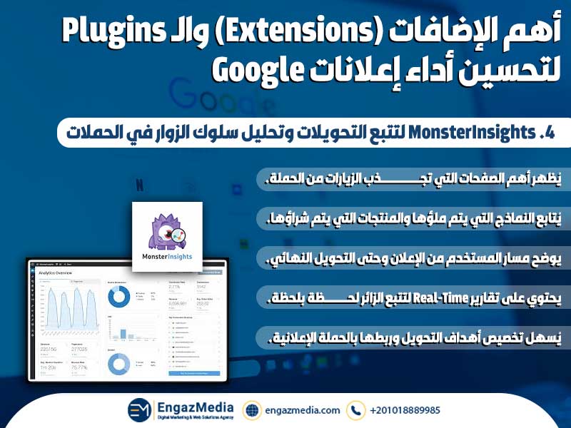 4. MonsterInsights لتتبع التحويلات وتحليل سلوك الزوار في الحملات