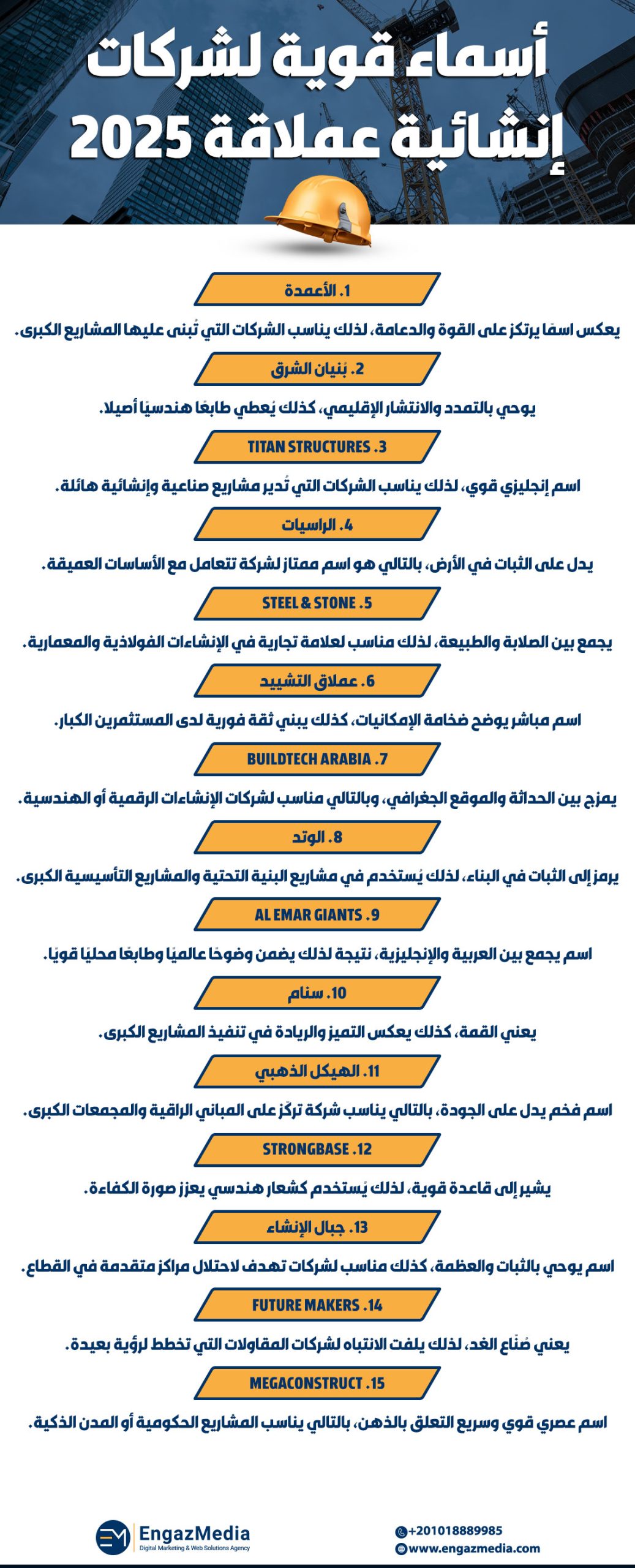 أسماء قوية لشركات إنشائية عملاقة 2025