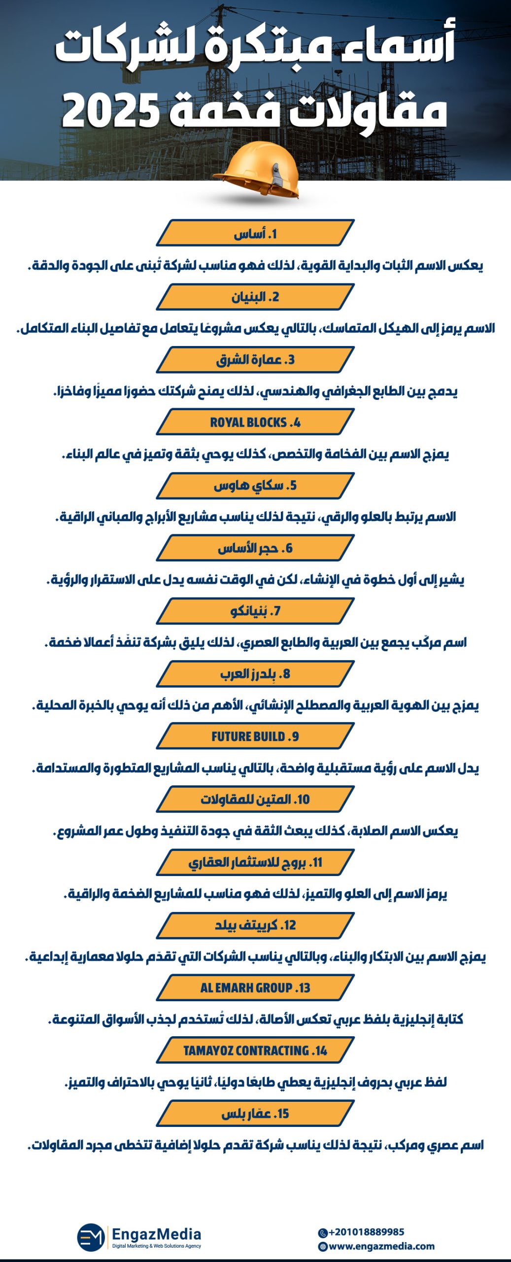 أسماء مبتكرة لشركات مقاولات فخمة 2025
