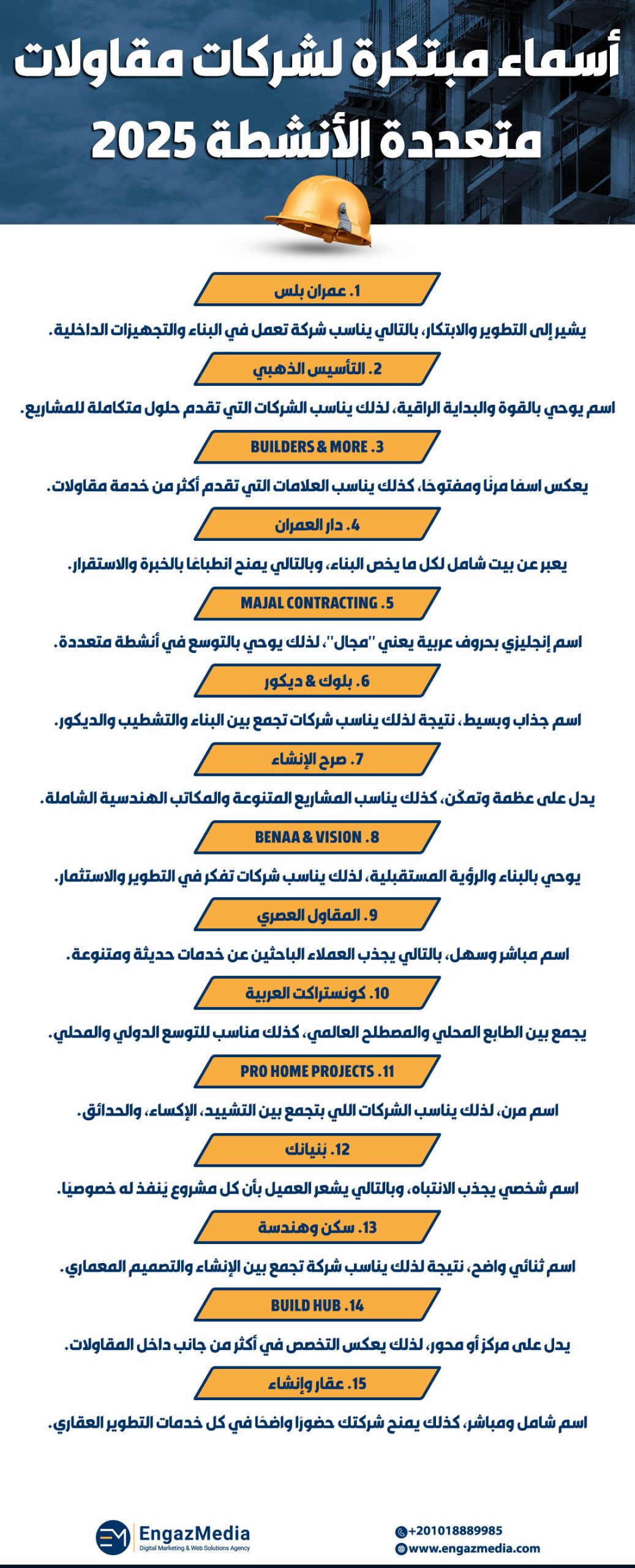 أسماء مبتكرة لشركات مقاولات متعددة الأنشطة 2025