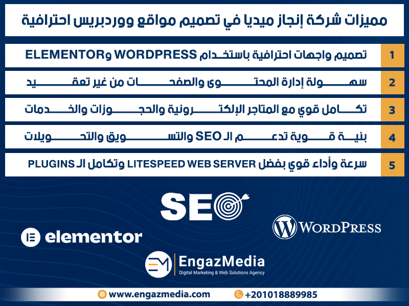 مميزات شركة إنجاز ميديا في تصميم مواقع ووردبريس احترافية