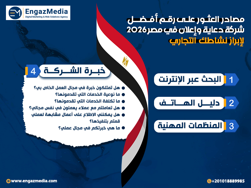 مصادر العثور على رقم أفضل شركة دعاية وإعلان في مصر 2026 لإبراز نشاطك التجاري