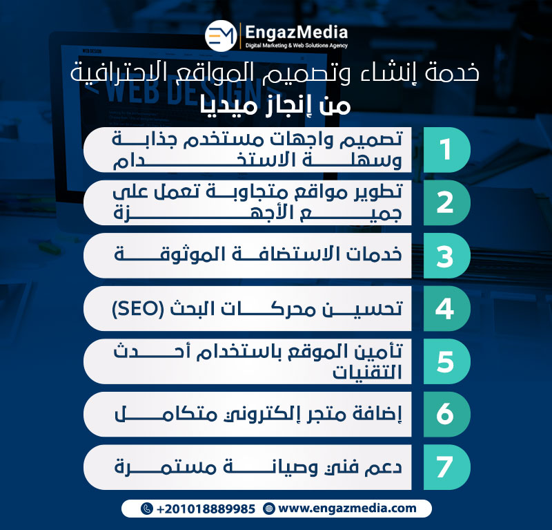 خدمة إنشاء وتصميم المواقع الاحترافية من إنجاز ميديا
