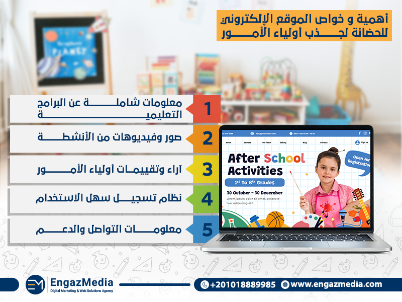 أهمية و خواص الموقع الإلكتروني للحضانة لجذب أولياء الأمور 