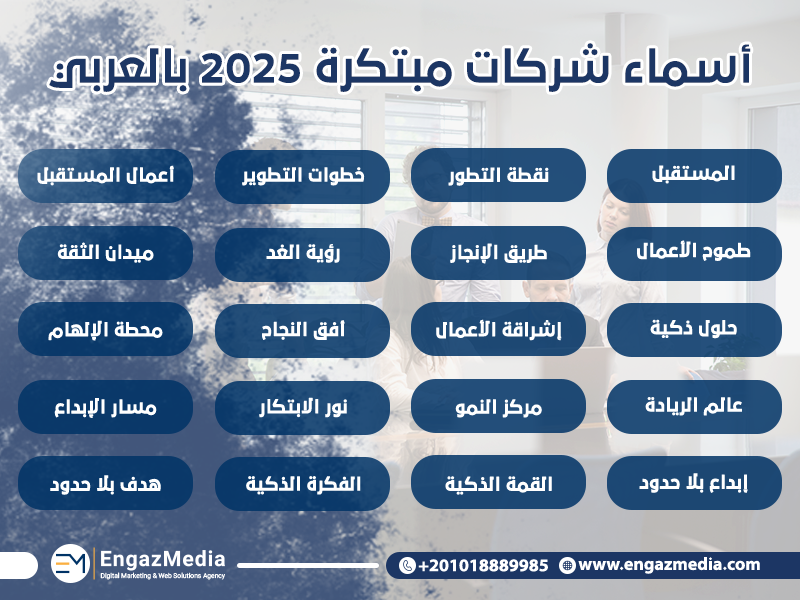 أسماء شركات مبتكرة 2025 بالعربي