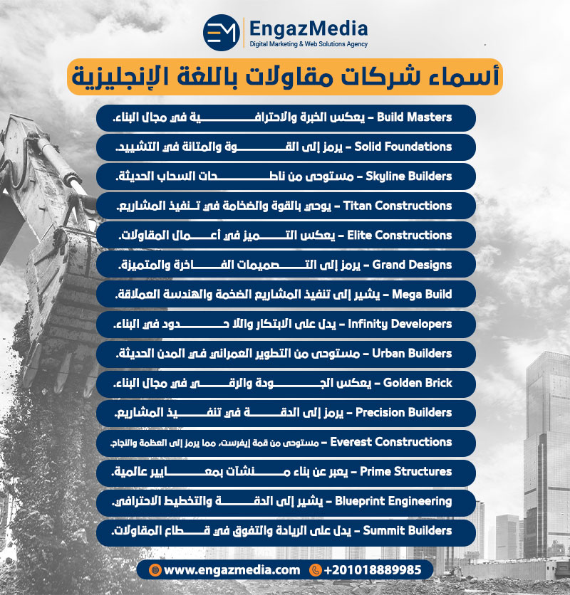 أسماء شركات مقاولات باللغة الإنجليزية