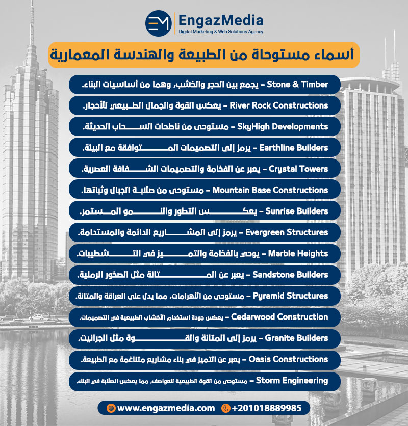 أسماء مستوحاة من الطبيعة والهندسة المعمارية