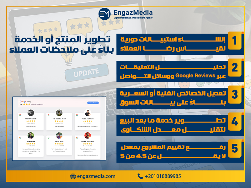 تطوير المنتج أو الخدمة بناءً على ملاحظات العملاء