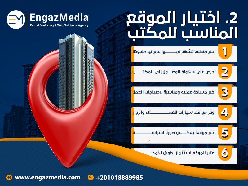 2. اختيار الموقع المناسب للمكتب