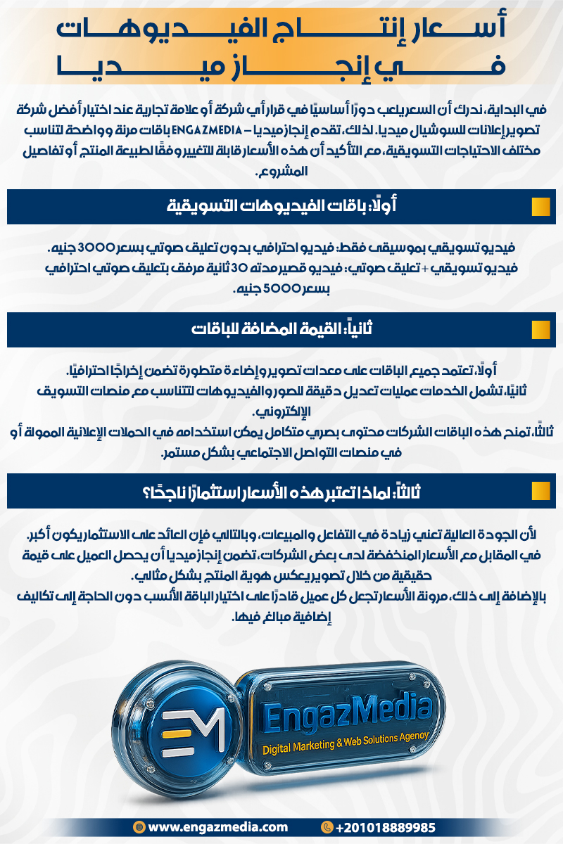 أسعار إنتاج الفيديوهات في إنجاز ميديا
