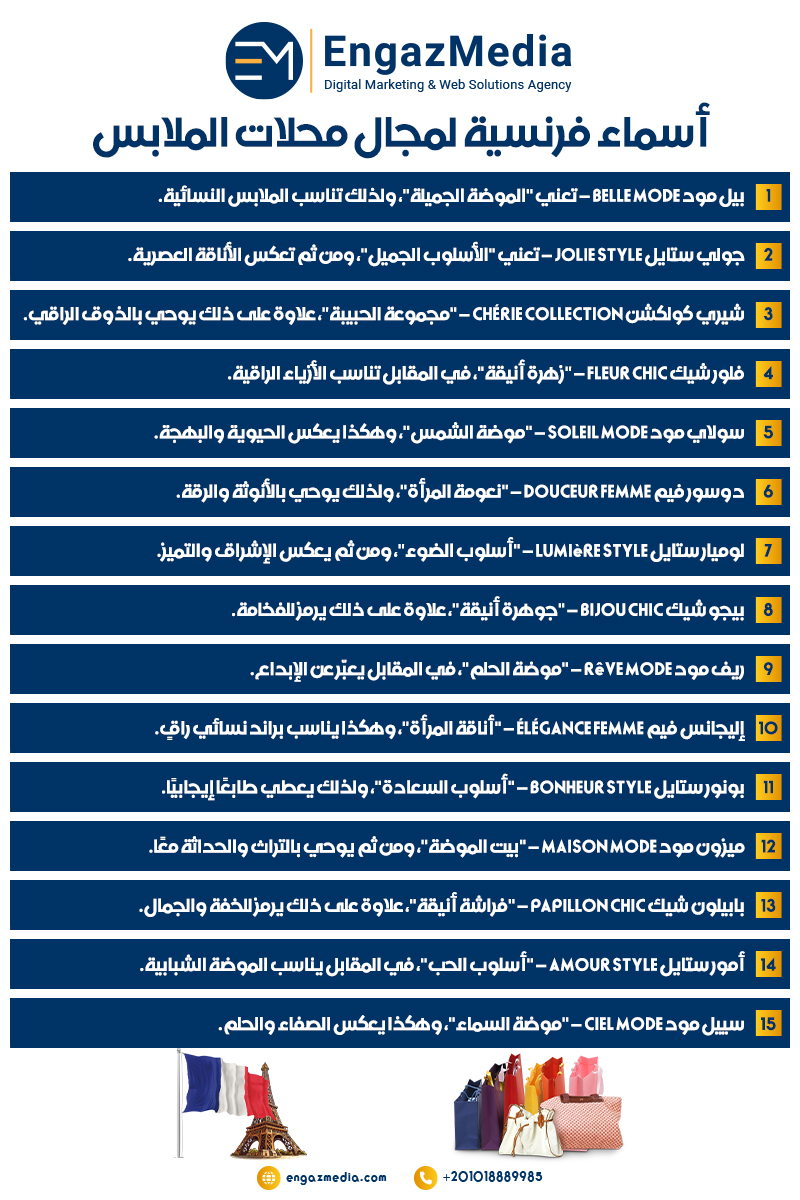 أسماء فرنسية لمجال محلات الملابس