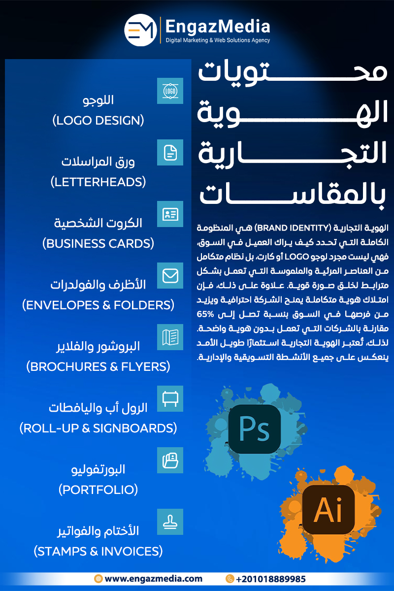محتويات الهوية التجارية بالمقاسات
