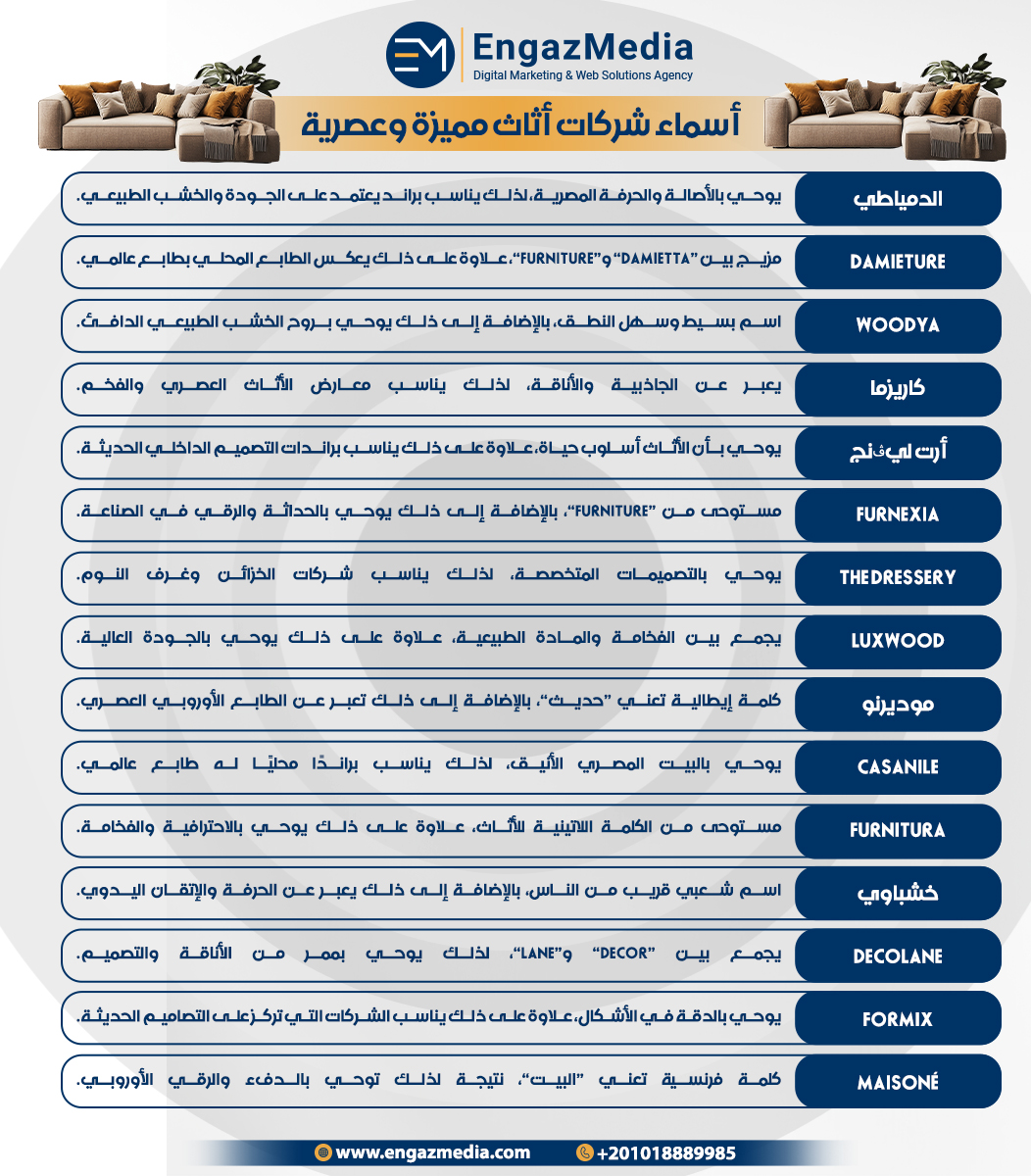 أسماء شركات أثاث مميزة وعصرية 