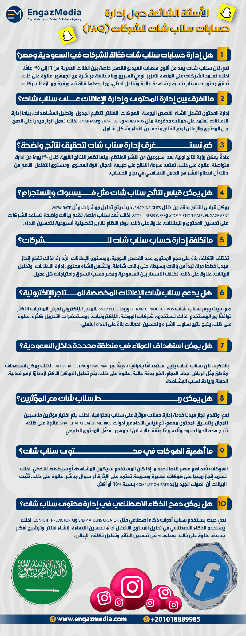الأسئلة ائشائعة حول إدارة حسابات سناب شات للشركات (FAQ)
