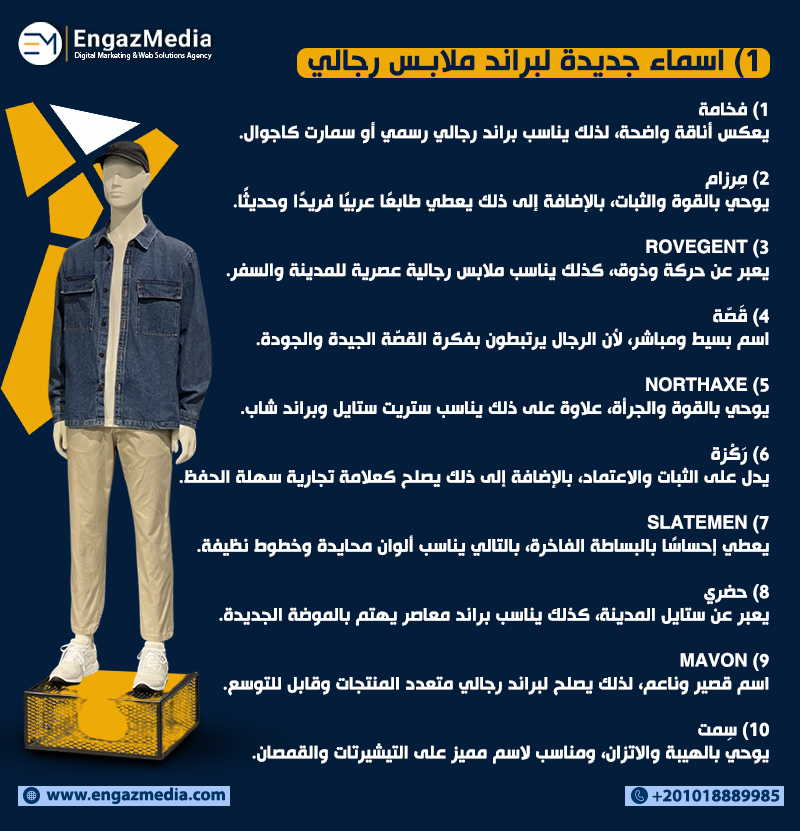 1) أسماء جديدة لبراند ملابس رجالي
