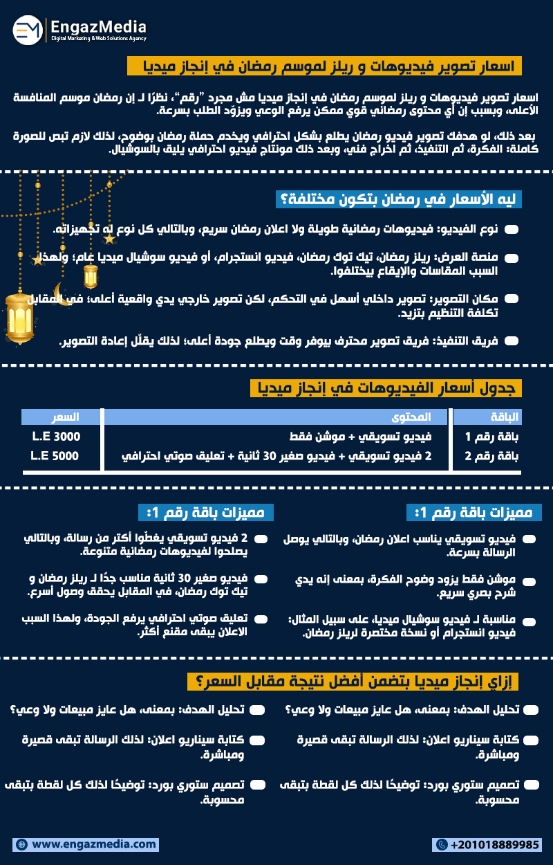 اسعار تصوير فيديوهات و ريلز لموسم رمضان في إنجاز ميديا