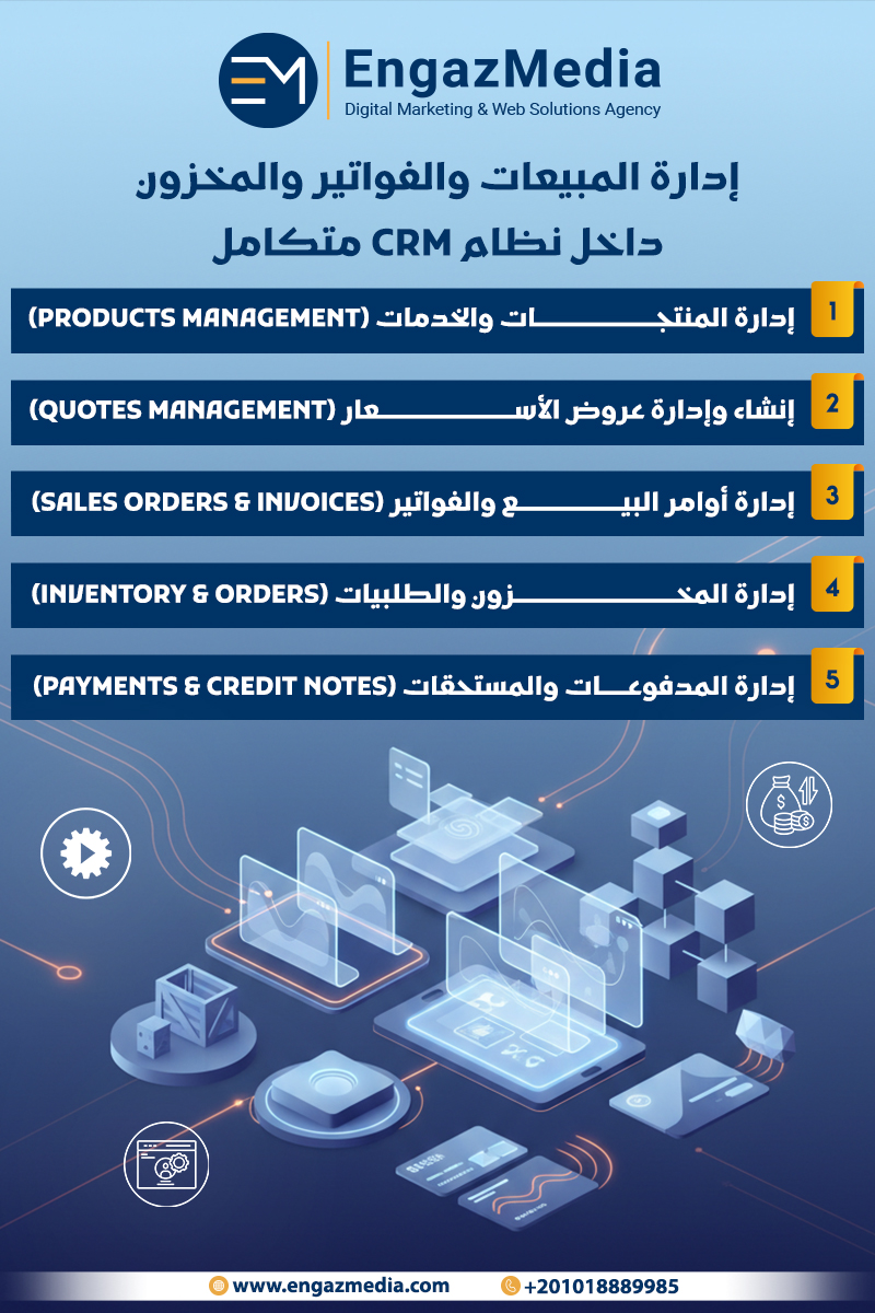 إدارة المبيعات والفواتير والمخزون داخل نظام CRM متكامل