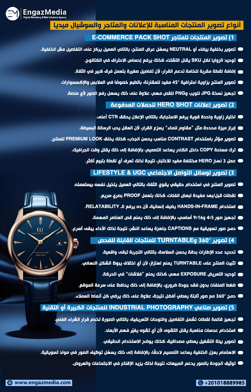 أنواع تصوير المنتجات المناسبة للإعلانات والمتاجر والسوشيال ميديا