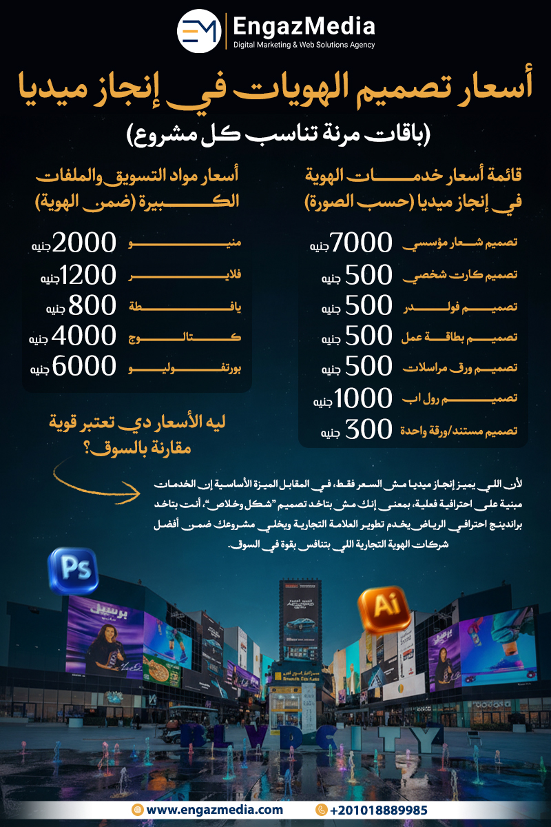  أسعار تصميم الهويات في إنجاز ميديا (باقات مرنة تناسب كل مشروع)