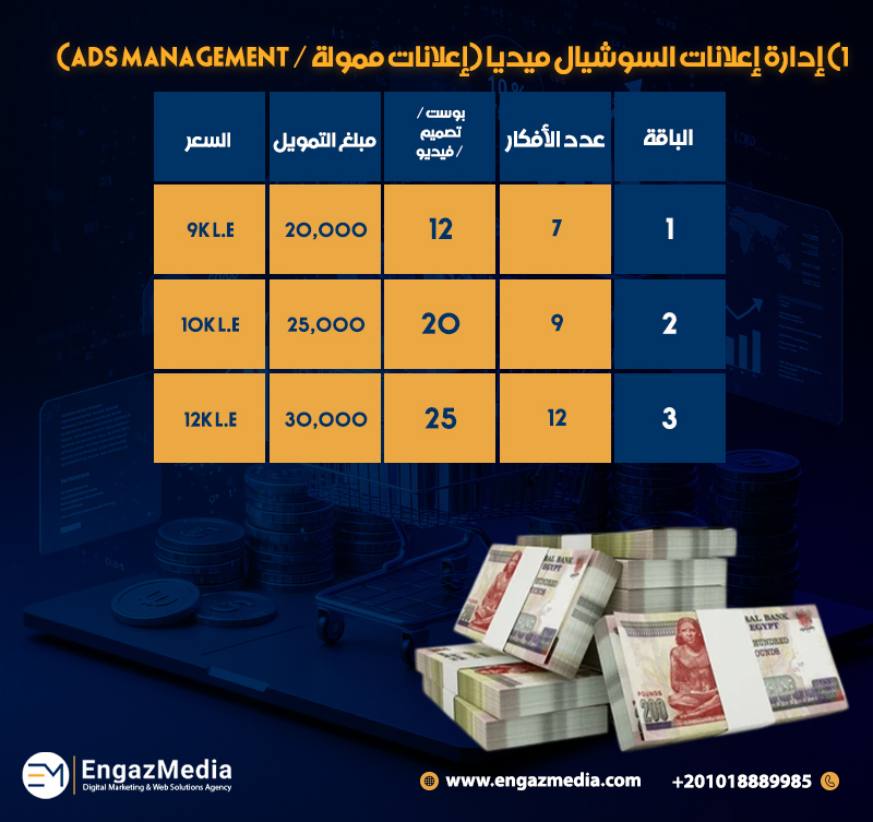 1) إدارة إعلانات السوشيال ميديا (إعلانات ممولة / Ads Management)