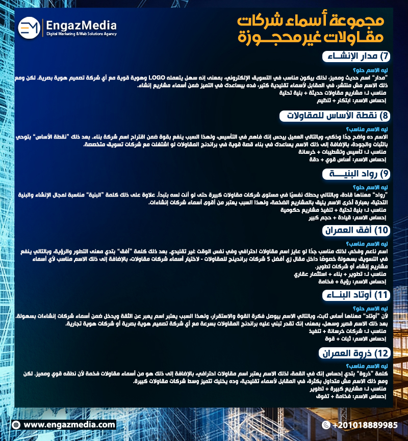 مجموعة أسماء شركات مقاولات غير محجوزة 