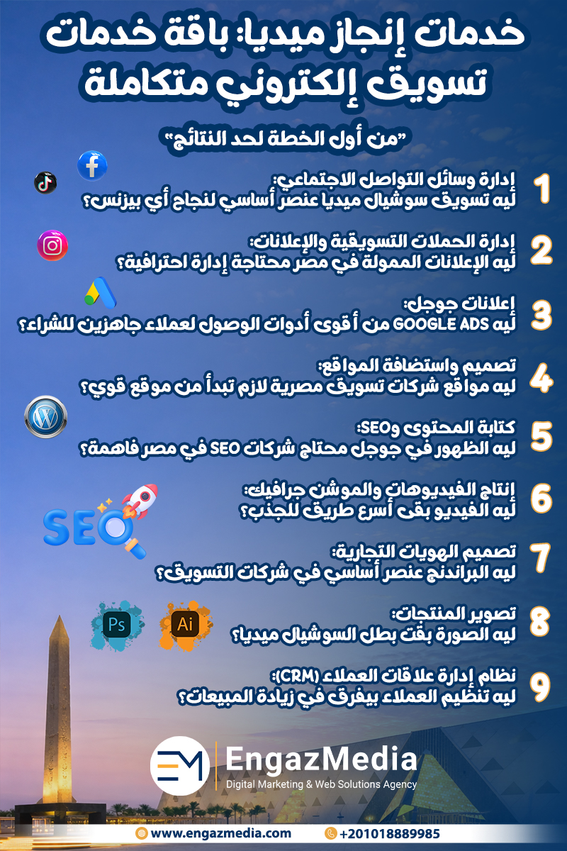 خدمات إنجاز ميديا: باقة خدمات تسويق إلكتروني متكاملة “من أول الخطة لحد النتائج”