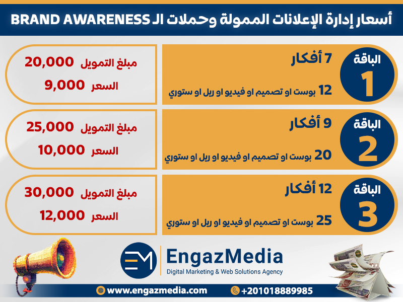 أسعار إدارة الإعلانات الممولة وحملات الـ Brand Awareness