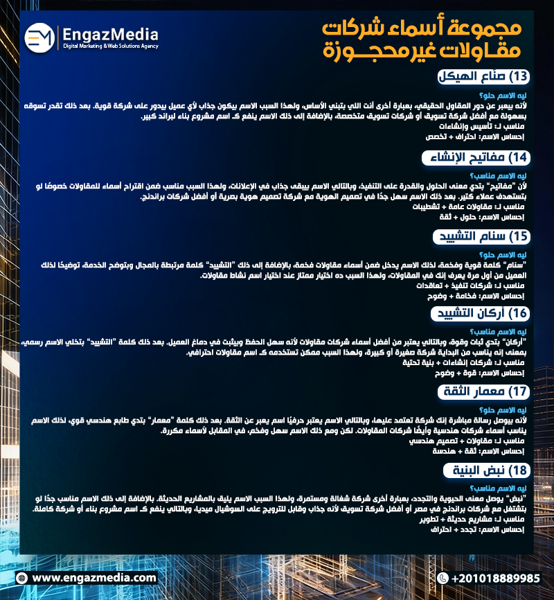 مجموعة أسماء شركات مقاولات غير محجوزة 