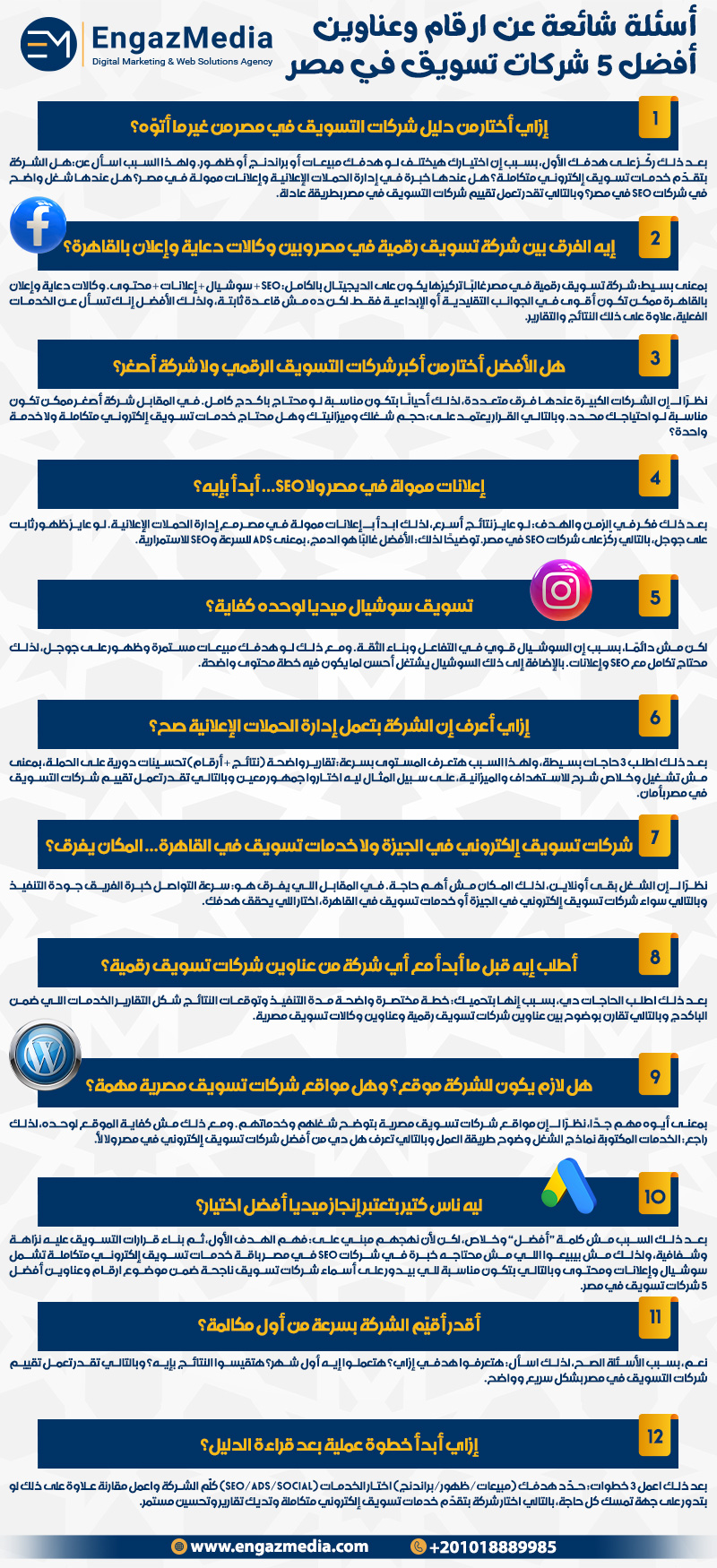 أسئلة شائعة عن ارقام وعناوين أفضل 5 شركات تسويق في مصر