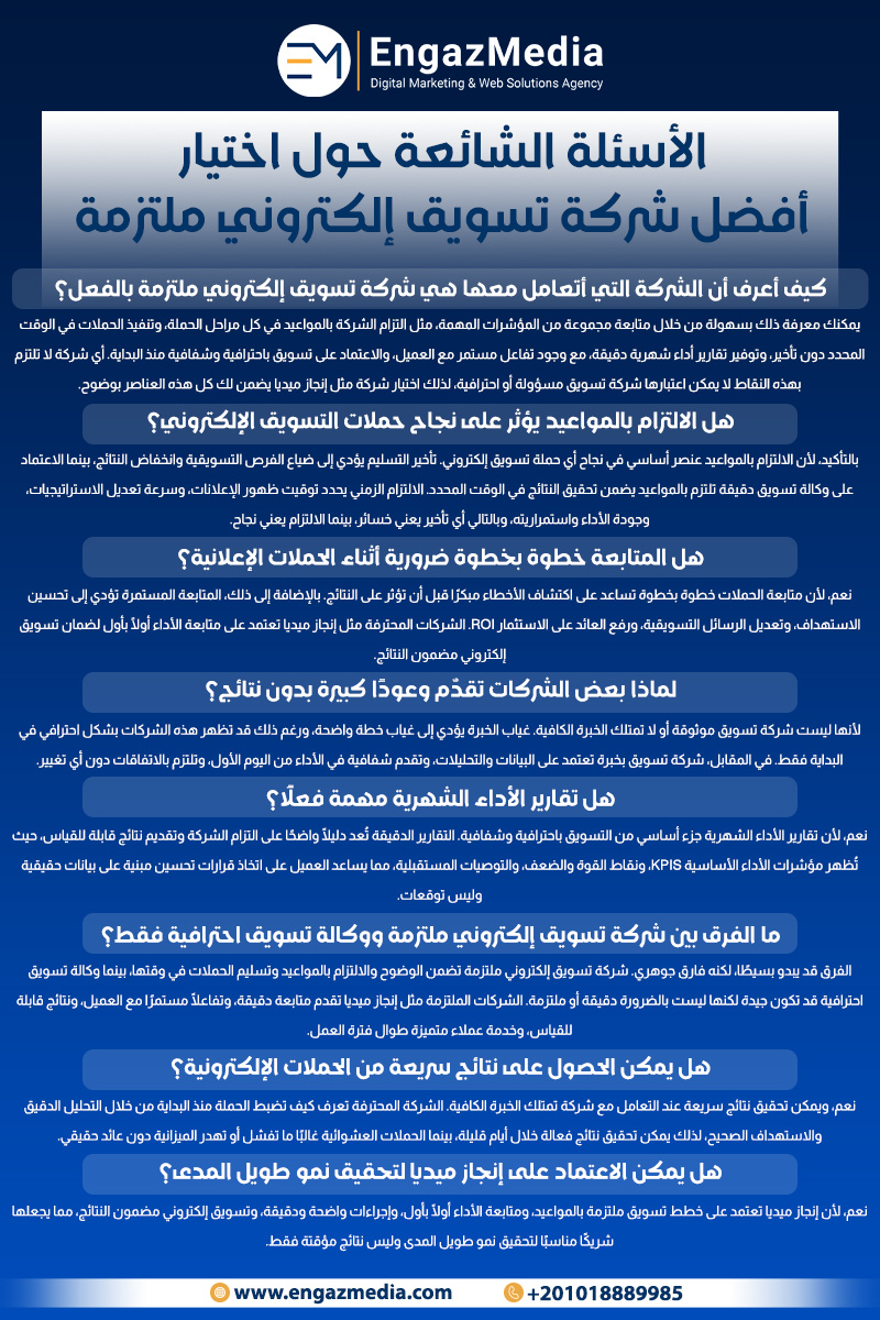 الأسئلة الشائعة حول اختيار أفضل شركة تسويق إلكتروني ملتزمة
