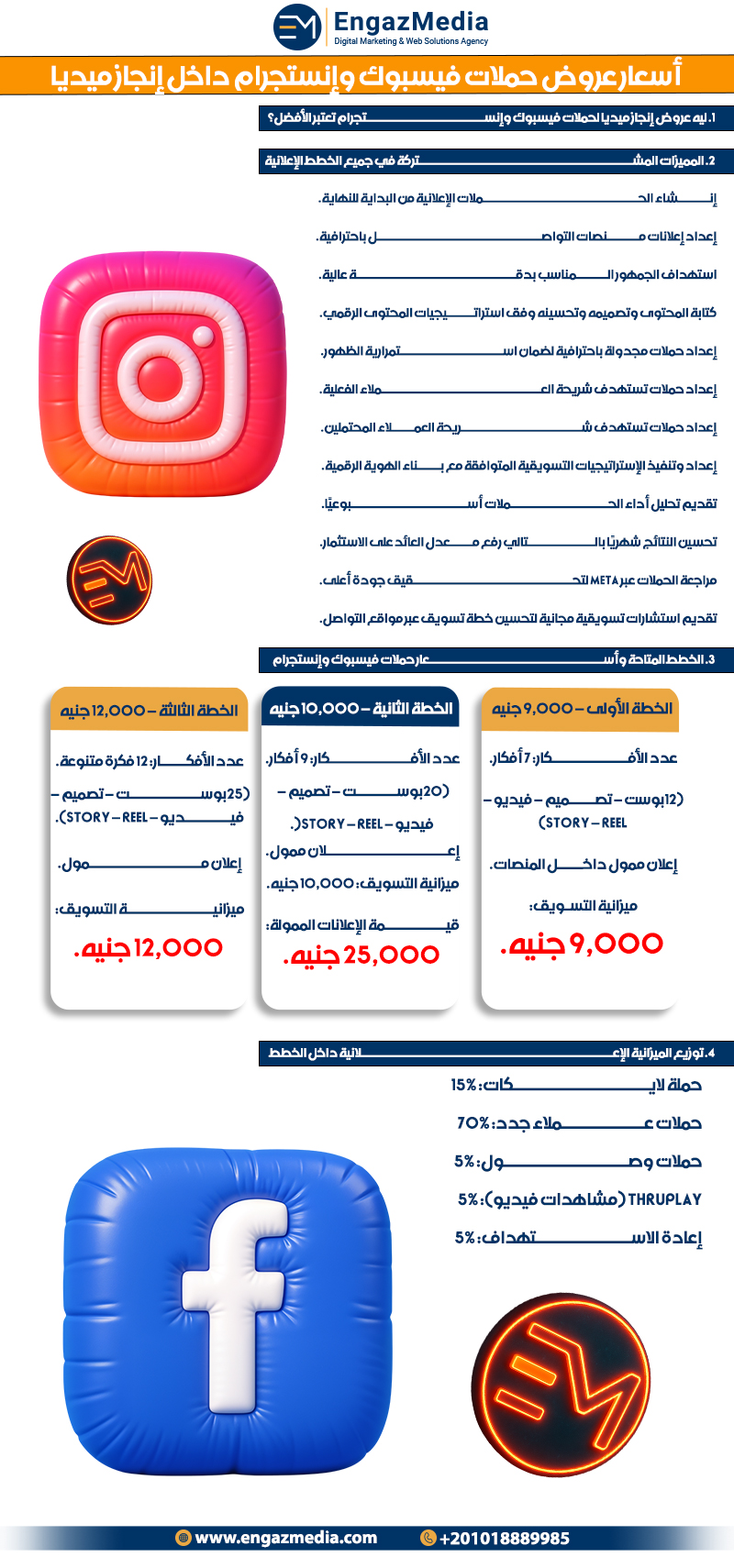 أسعار عروض حملات فيسبوك وإنستجرام داخل إنجاز ميديا