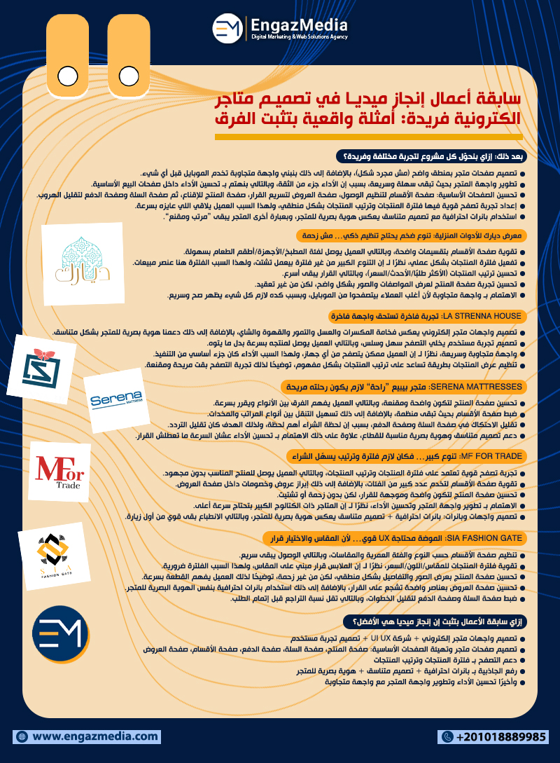سابقة أعمال إنجاز ميديا في تصميم متاجر الكترونية فريدة: أمثلة واقعية بتثبت الفرق