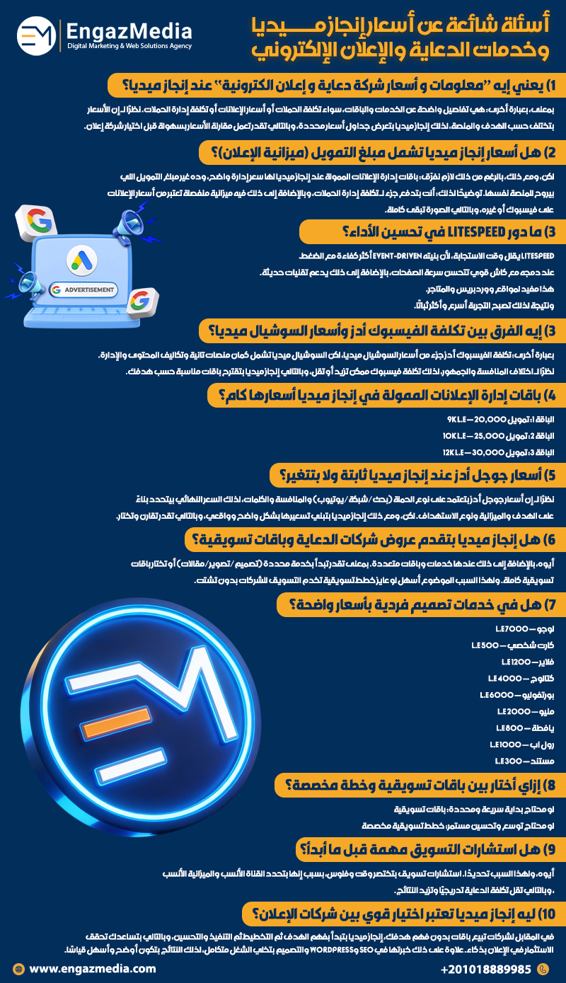 أسئلة شائعة عن أسعار إنجاز ميديا وخدمات الدعاية والإعلان الإلكتروني