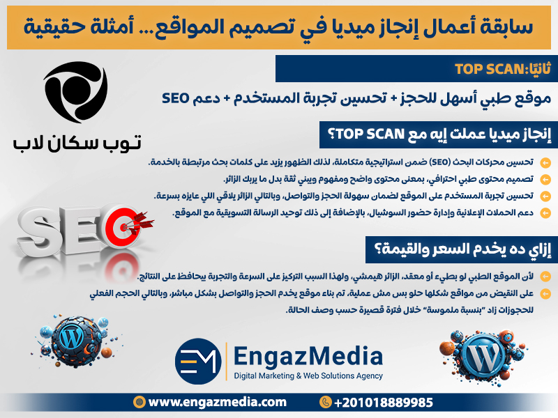 ثانيًا:Top Scan — موقع طبي أسهل للحجز + تحسين تجربة المستخدم + دعم SEO
