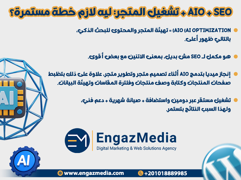 AIO + SEO + تشغيل المتجر: ليه لازم خطة مستمرة؟
