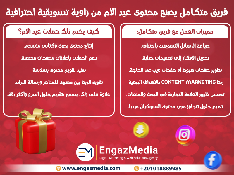فريق متكامل يصنع محتوى عيد الأم من زاوية تسويقية احترافية
