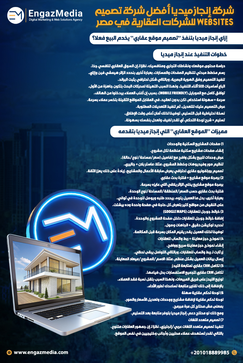شركة إنجاز ميديا أفضل شركة تصميم Websites للشركات العقارية في مصر