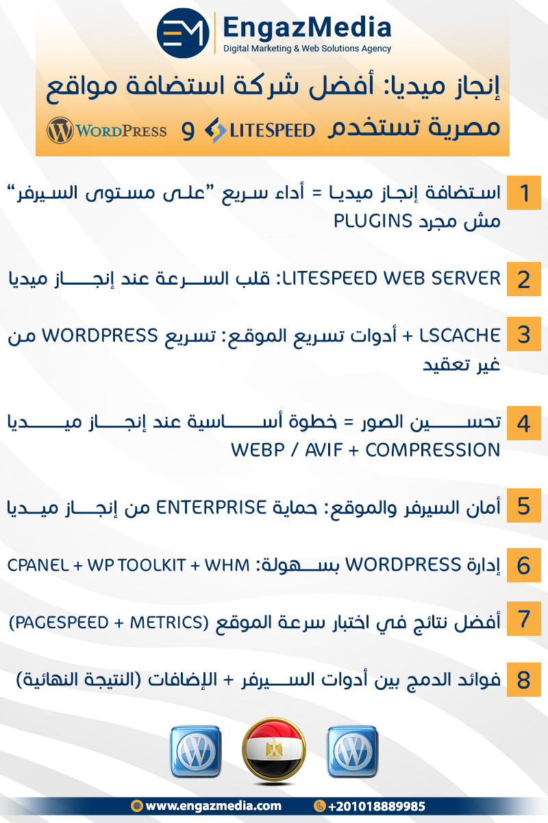  إنجاز ميديا: أفضل شركة استضافة مواقع مصرية تستخدم Litespeed و WordPress