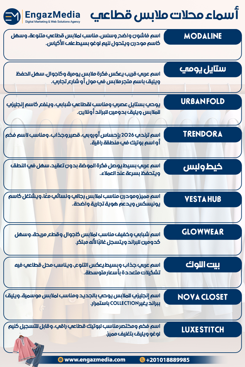 أسماء محلات ملابس قطاعي