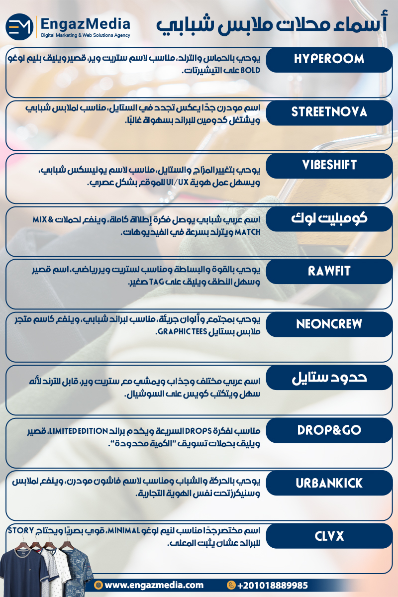 أسماء محلات ملابس شبابي
