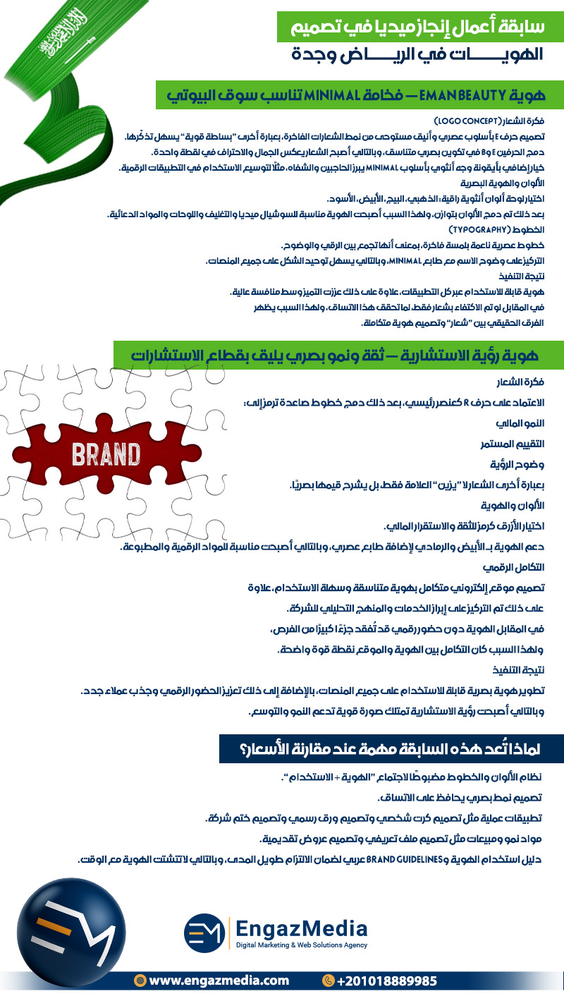 سابقة أعمال إنجاز ميديا في تصميم الهويات في الرياض وجدة