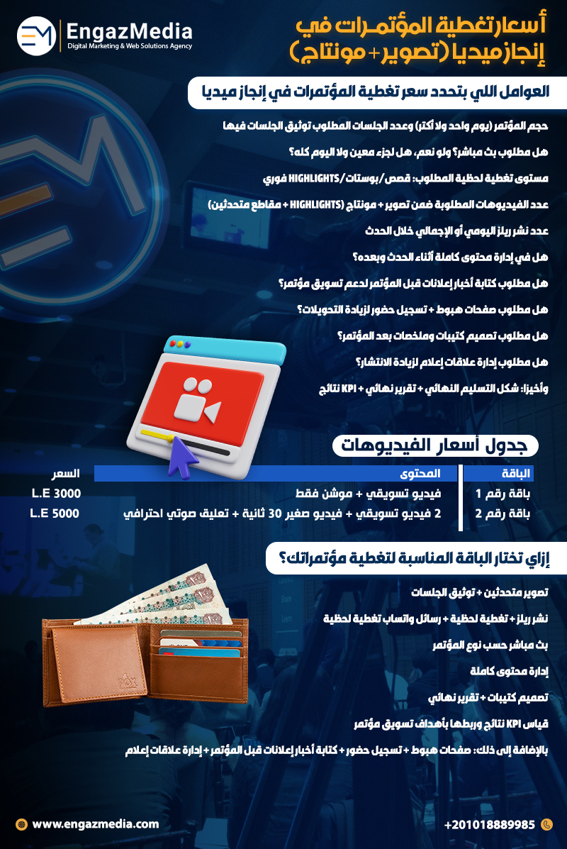 أسعار تغطية المؤتمرات في إنجاز ميديا (تصوير + مونتاج)