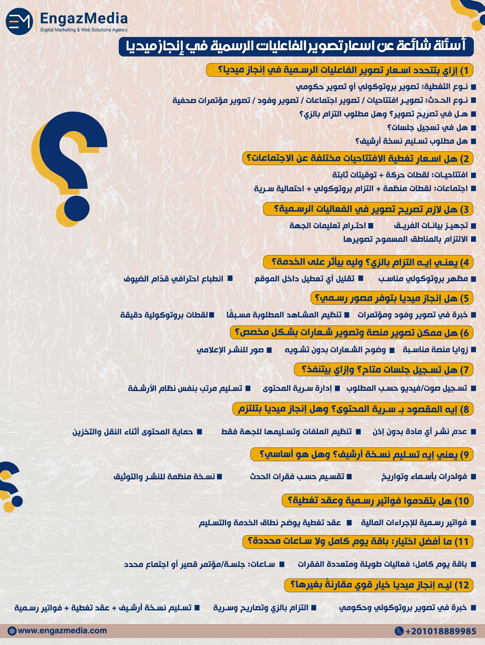 أسئلة شائعة عن اسعار تصوير الفاعليات الرسمية في إنجاز ميديا 