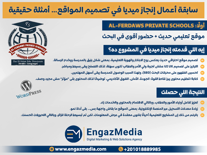أولًا: Al-Ferdaws Private Schools — موقع تعليمي حديث + حضور أقوى في البحث